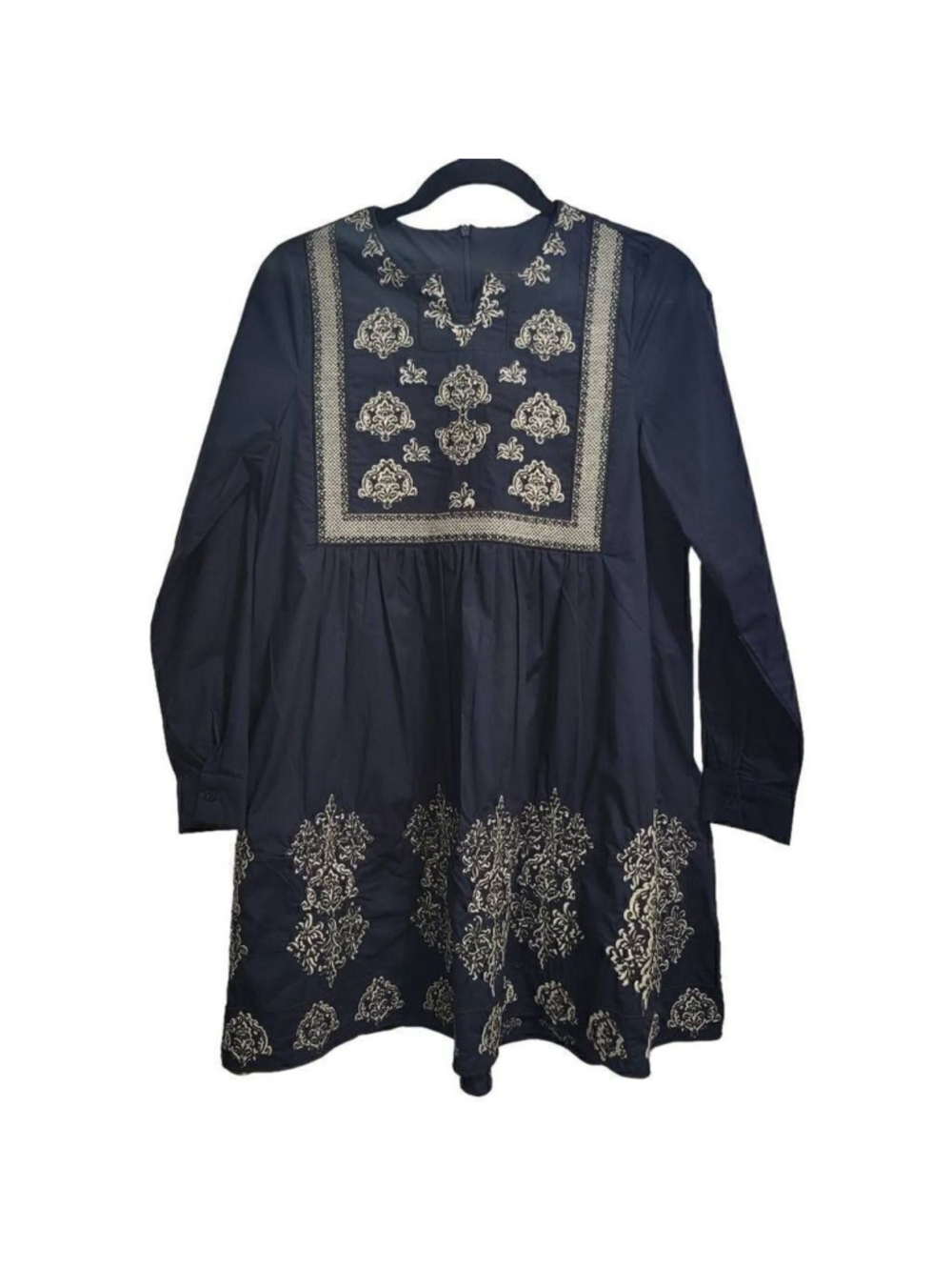 Embroidered navy blue mini tunic dress sz 4